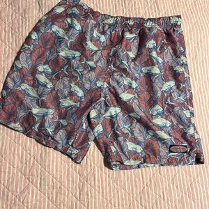 Vineyard Vines Blue and Red Fish Leaf Swim Trunks
